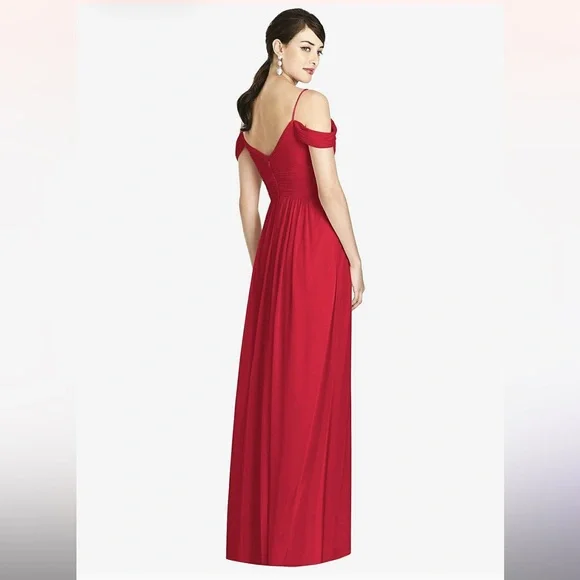 ALFRED SUNG D743 Ruched V-Neck Cold Shoulder Maxi Dress w Slit, Burgundy, Sz 2 - Picture 5 of 15